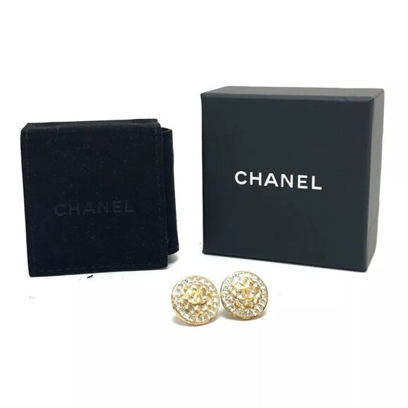 CHANEL B17C CC Mark Matelasse Rhinestones Pierce Accessories Pierce Metal Gold - Picture 12 of 12